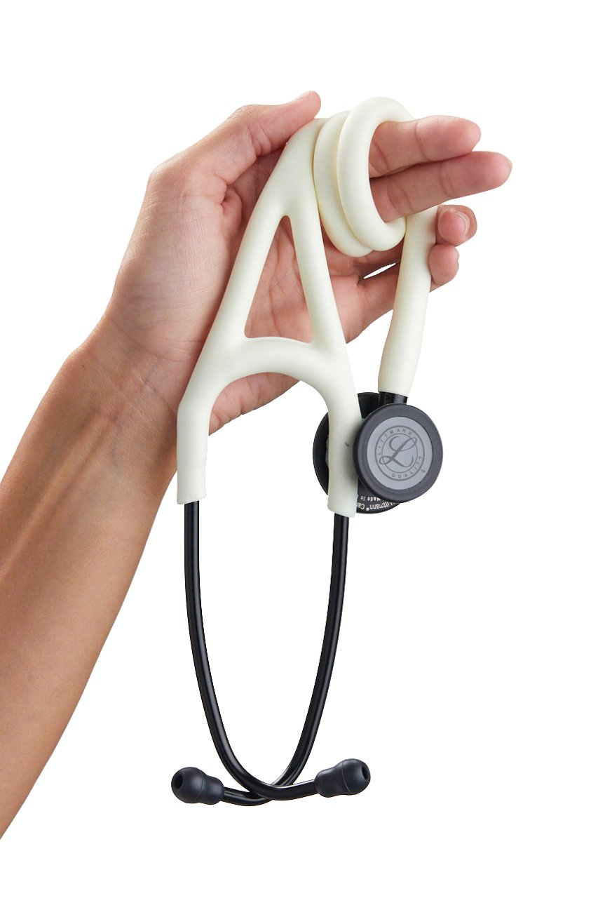 Littmann photo featuring new Cardiology IV Stethoscope 6186C with new satin finish tubing wrapped around fingers