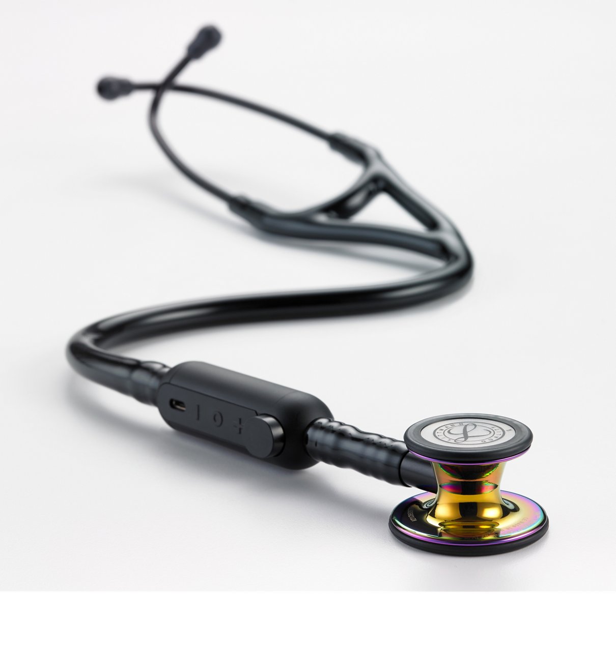 3M™ Littmann® CORE Digital Stethoscope 8570 with high polish rainbow chestpiece and CORE buttons showing on a white background