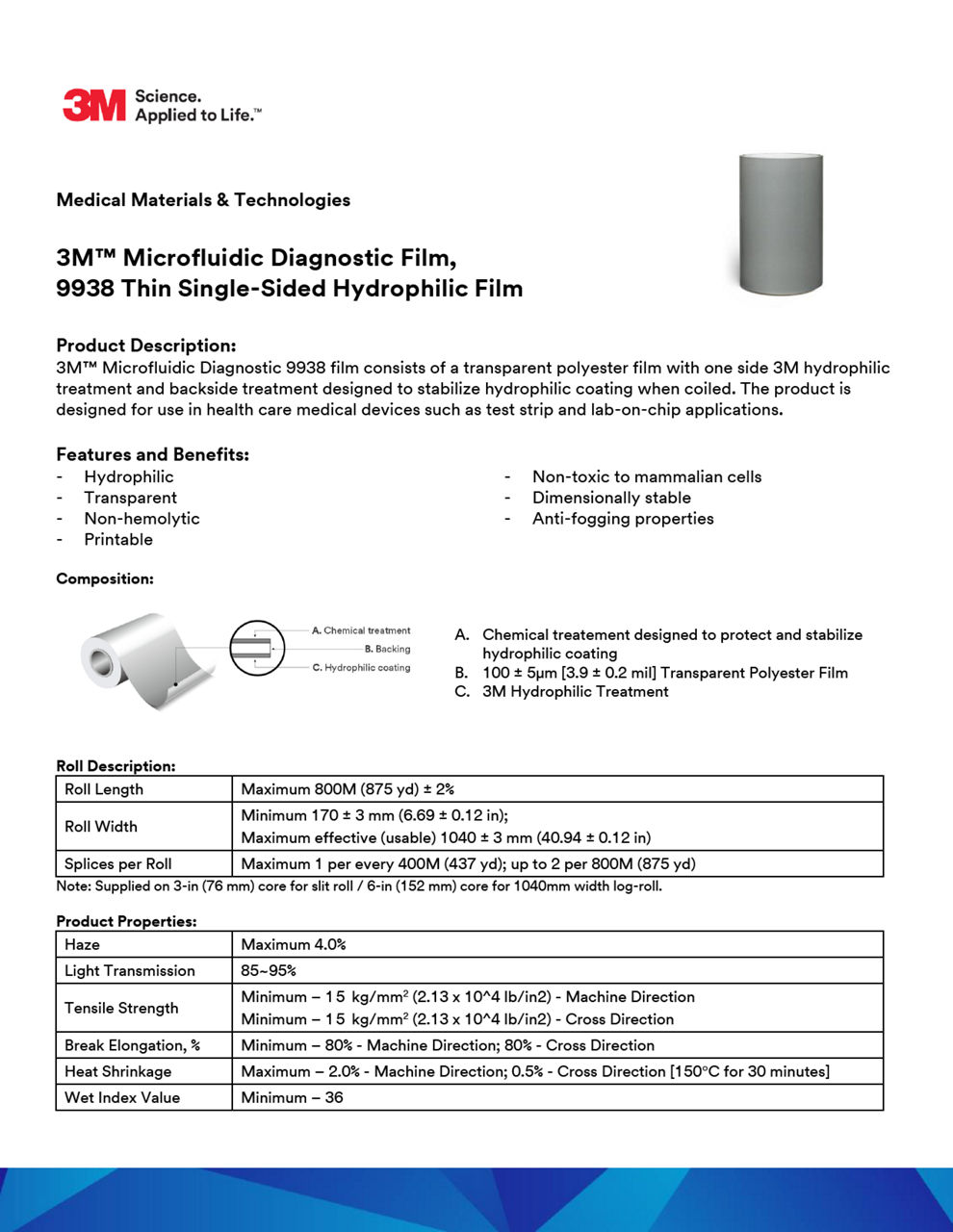 3M™ Microfluidic Diagnostic Film 9938 Technical Information Sheet, Aug22