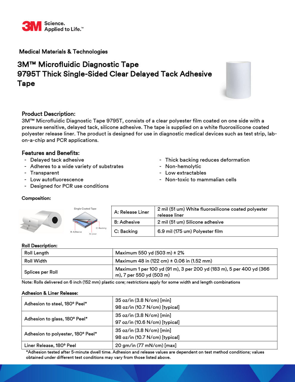 3M™ Microfluidic Diagnostic Tape 9795T Technical Information Sheet, Jan22