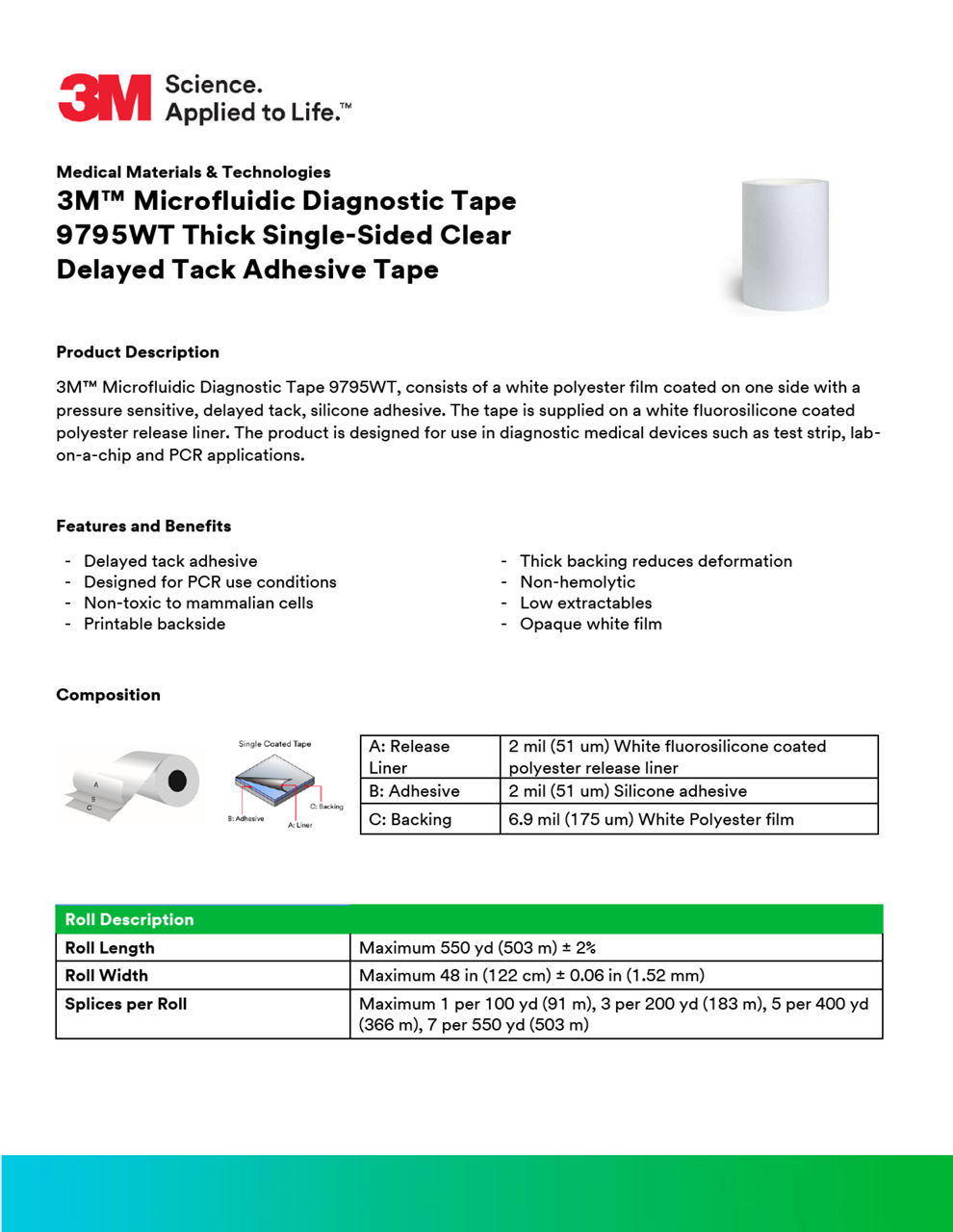 3M™ Microfluidic Diagnostic Tape 9795WT, Technical Information Sheet