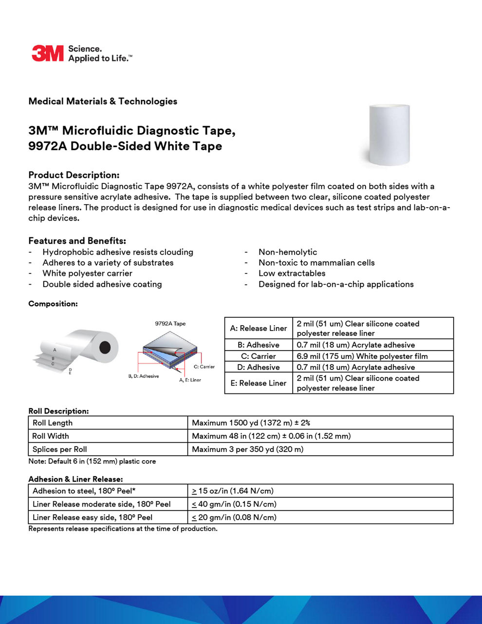 3M™ Microfluidic Diagnostic Tape 9972A, Technical Information Sheet