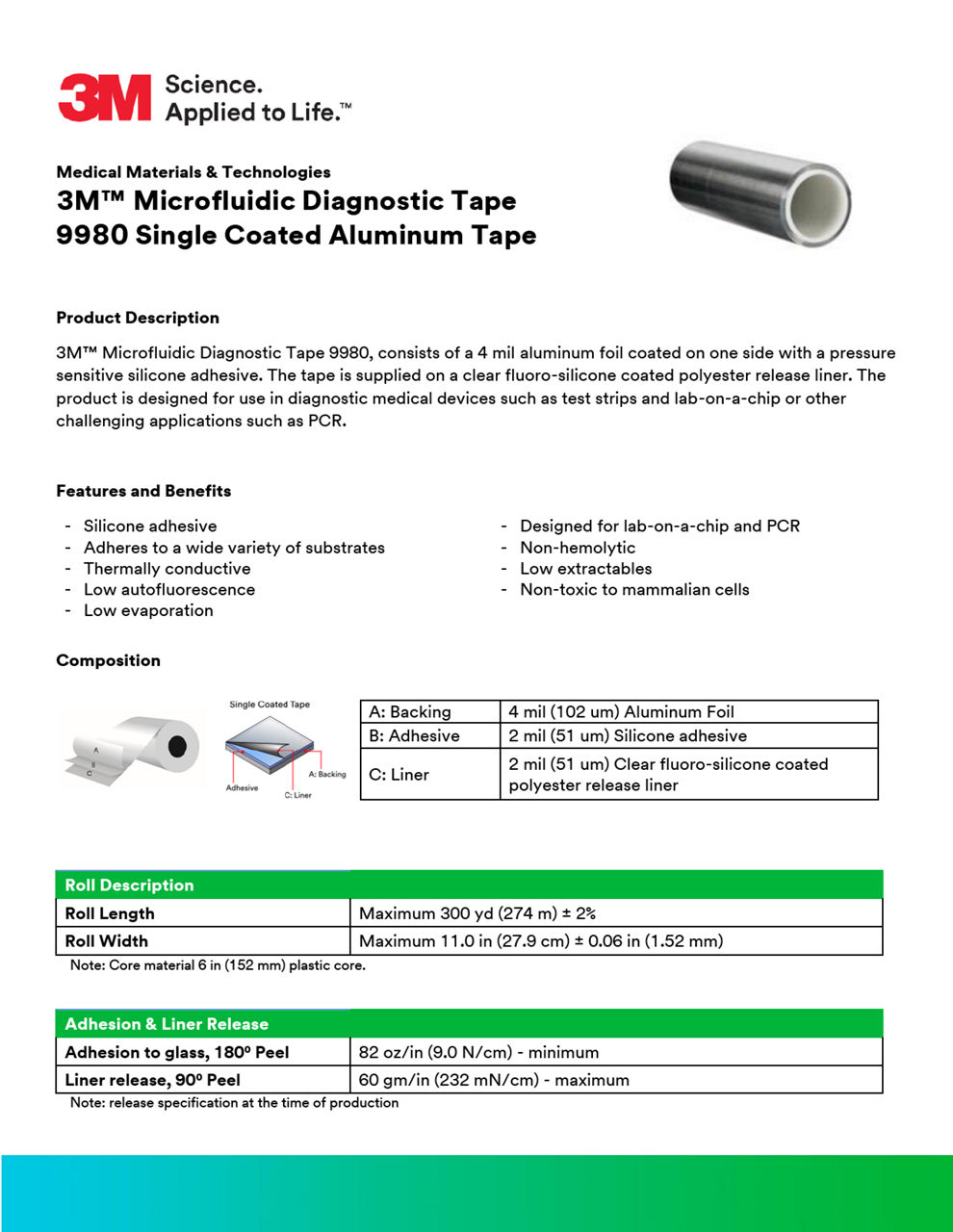 3M™ Microfluidic Diagnostic Tape 9980, Technical Information Sheet