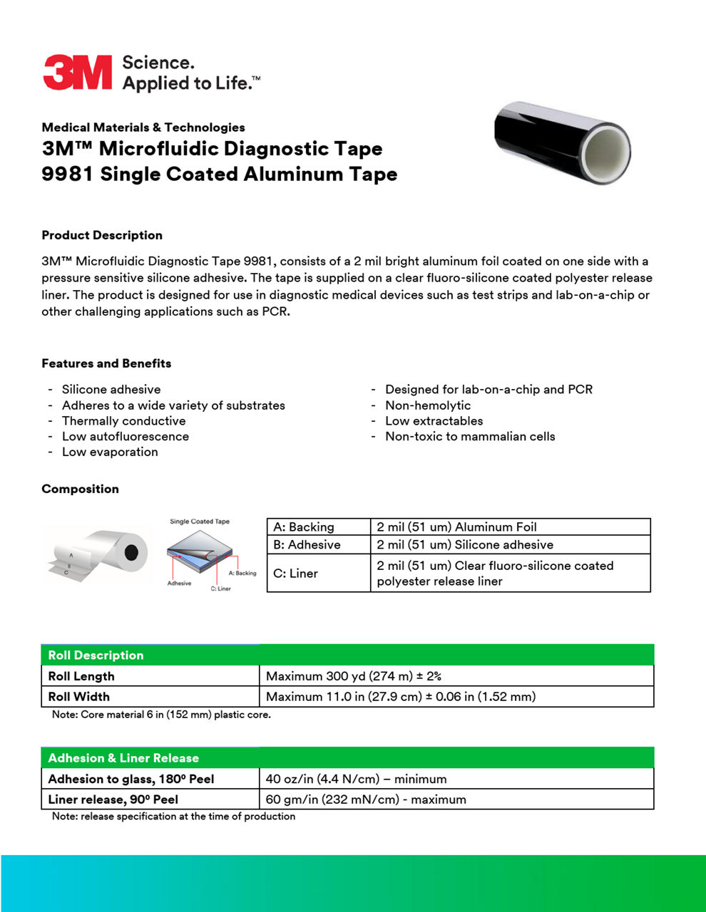 3M™ Microfluidic Diagnostic Tape 9981 Technical Information Sheet