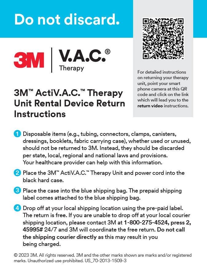 3M ActiV.A.C. Therapy Unit Rental Device Return Instructions