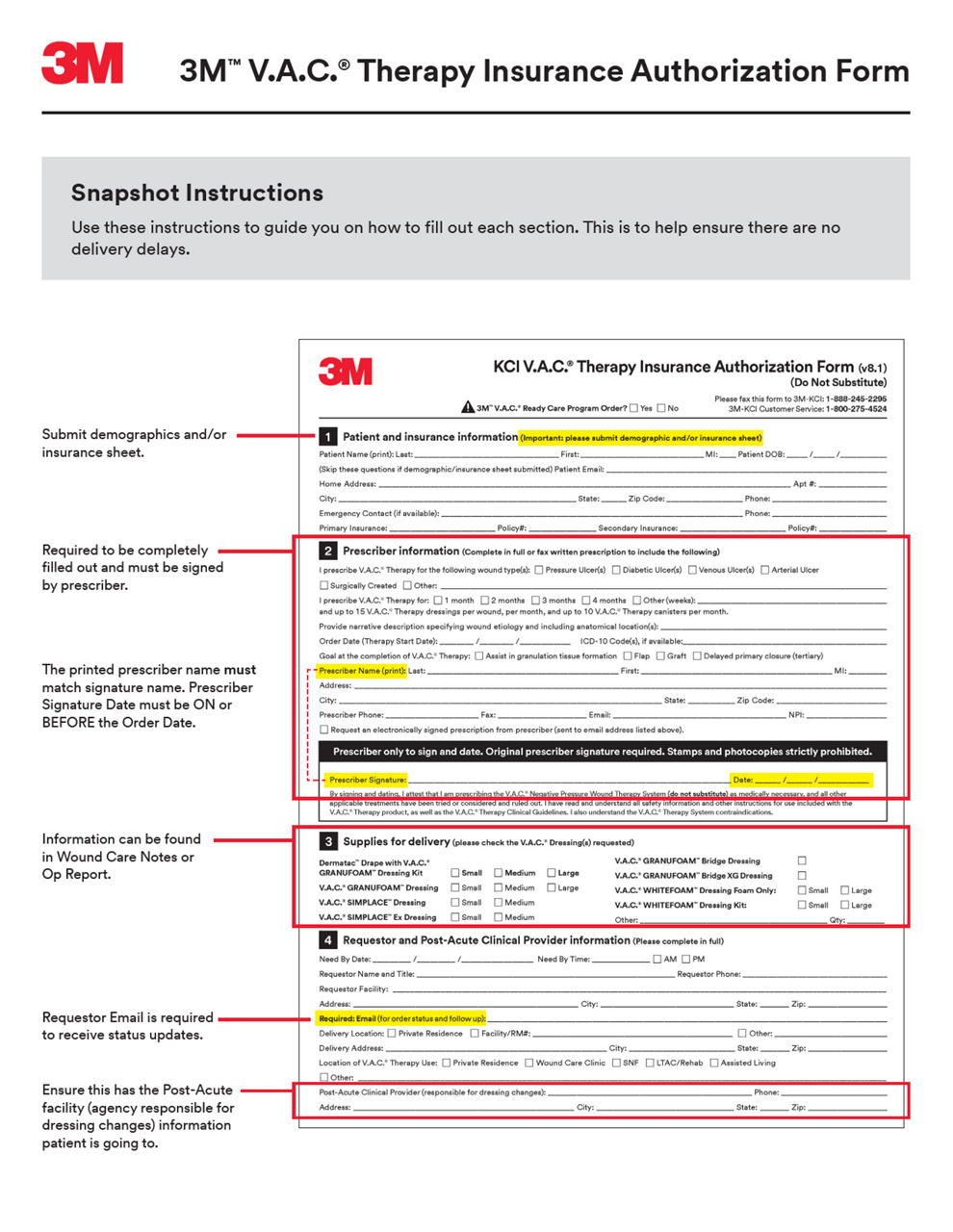 V.A.C. therapy insurance authorization form instructions cover preview