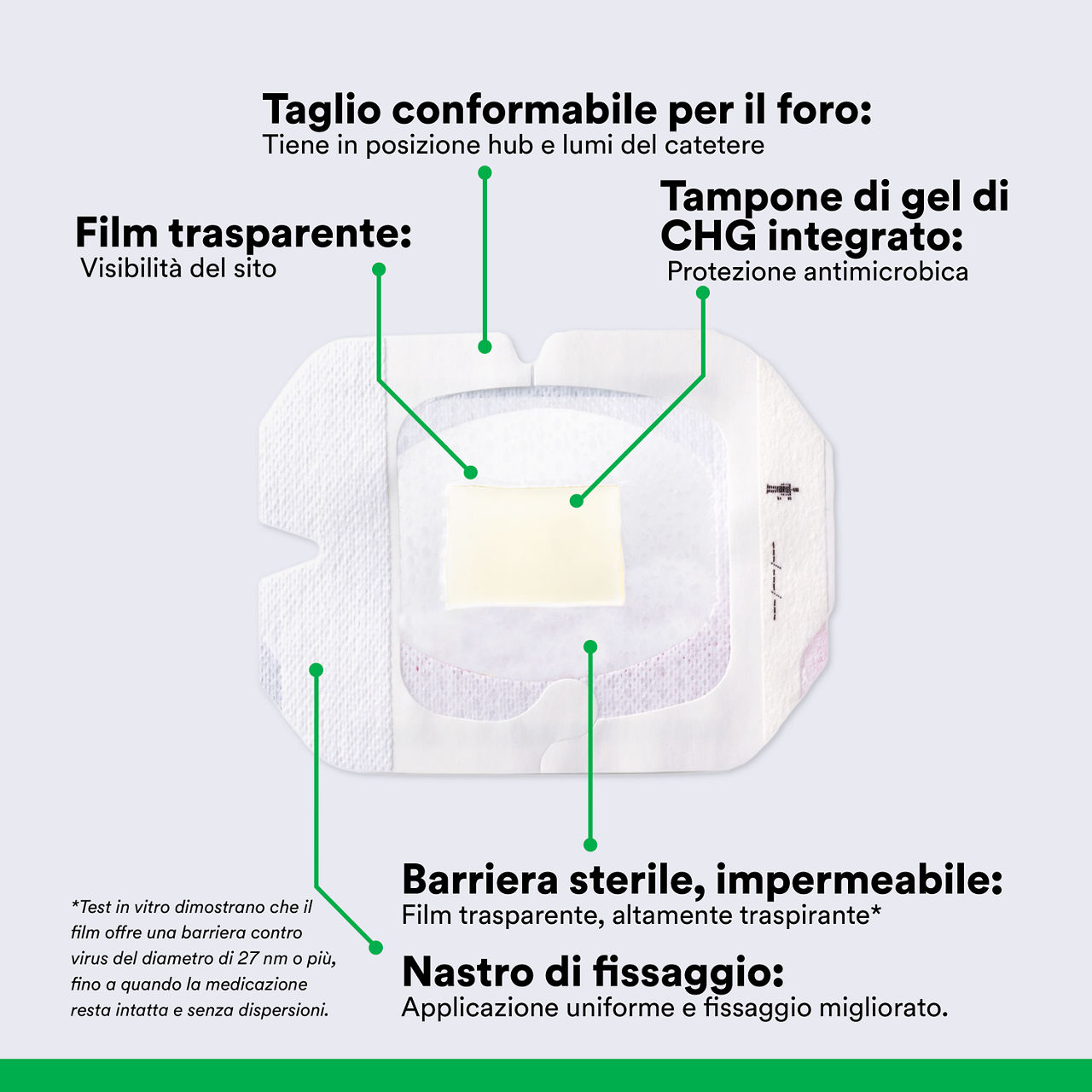(2) Tegaderm CHG IV Securement 1658: Components of Securement Dressing