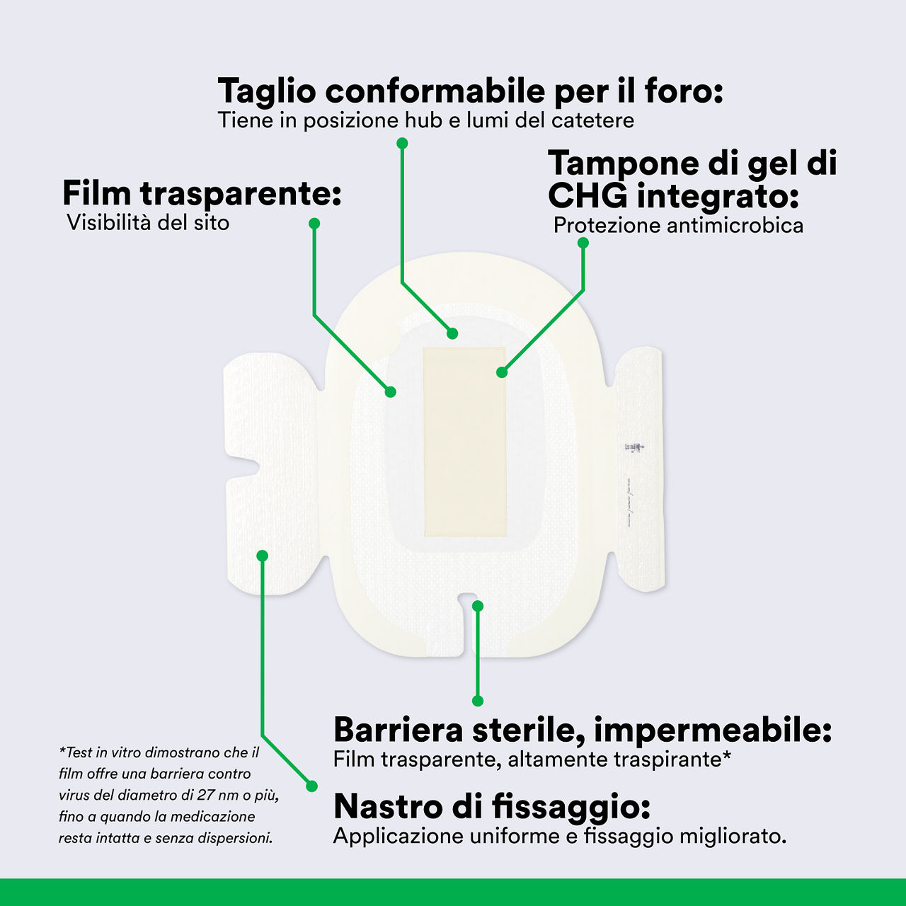 (2) Tegaderm CHG IV Securement 1659: Components of Securement Dressing
