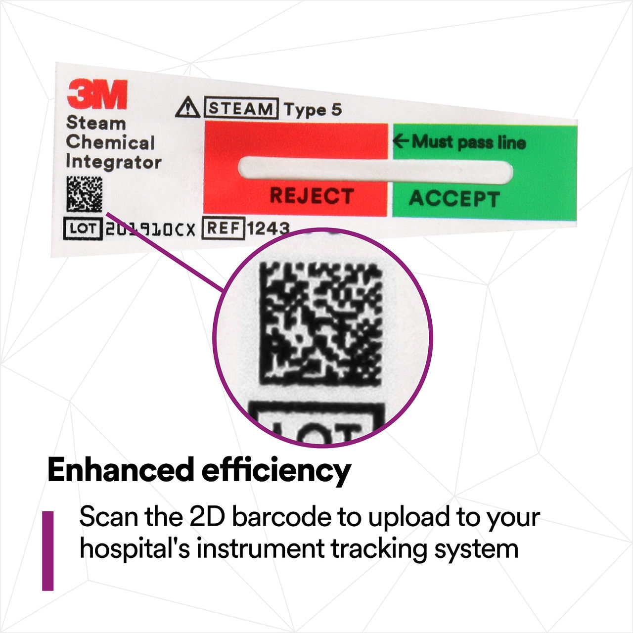 (3) Enhanced efficiency- Scan the 2D barcode to upload to your hospital's instrument tracking system