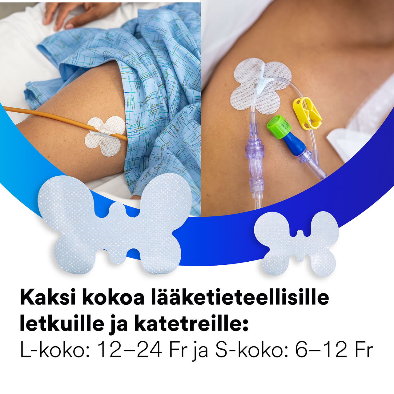 (2) Putken kiinnityslaite: Kaksi kokoa lääkinnällisille letkuille ja katetreille
