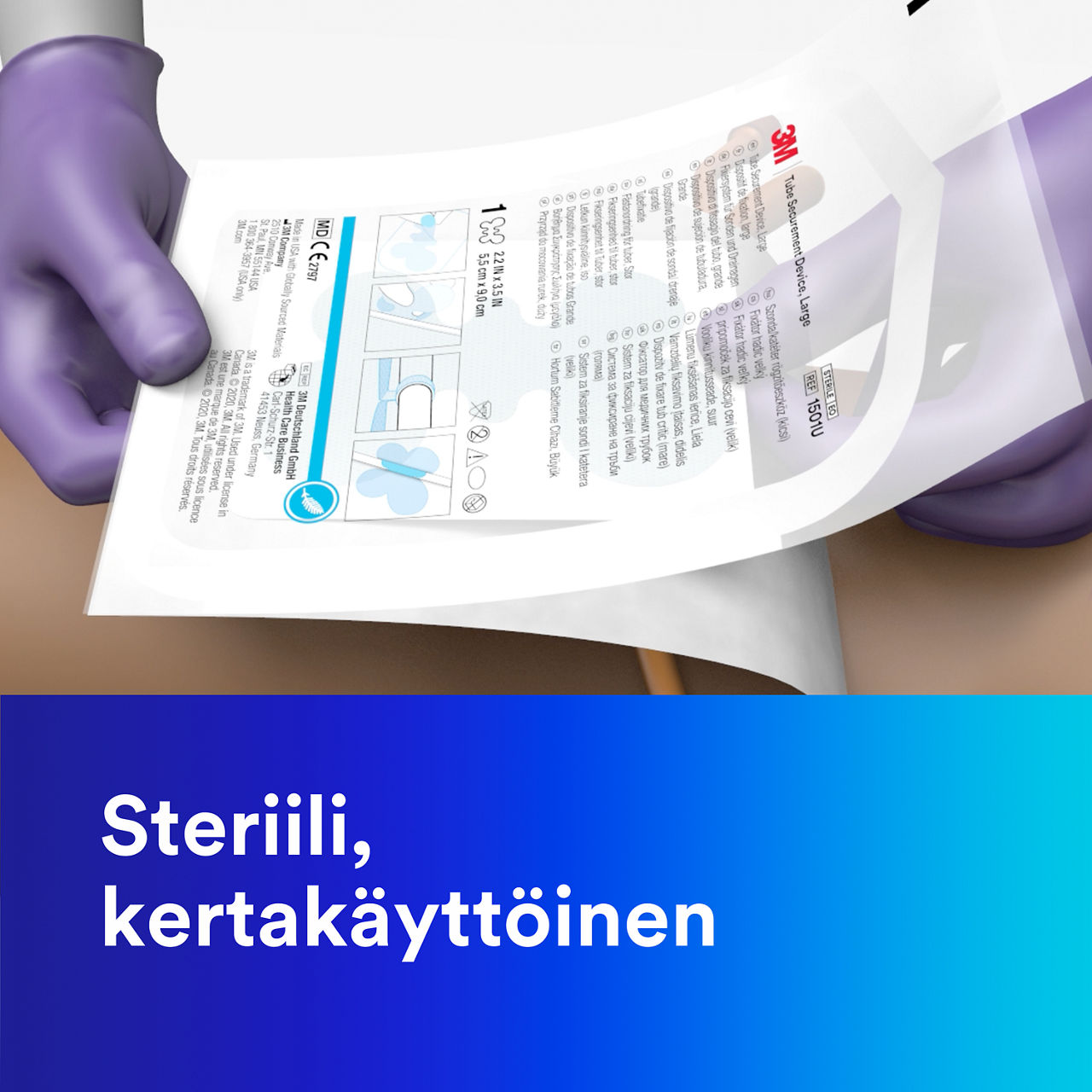 (7) Putkien kiinnityslaite: Steriili laite kertakäyttöpakkauksessa