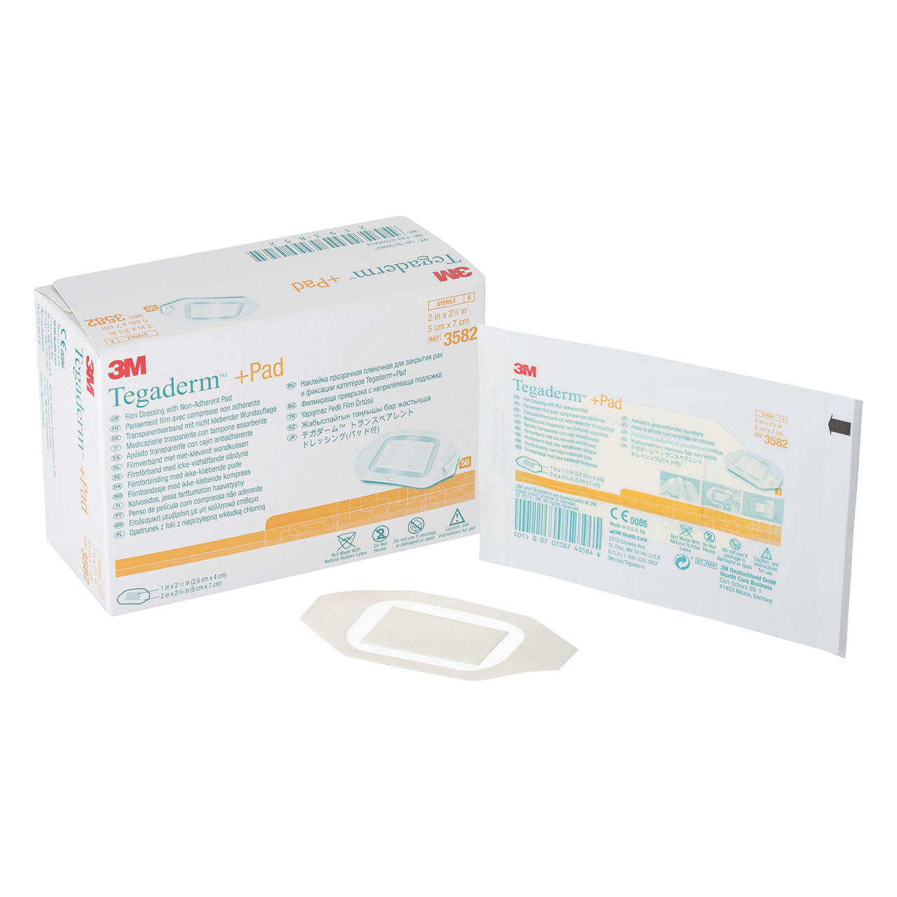 3M™ Tegaderm™ +Pad Film Dressing with Non-Adherent Pad, 3582, 2 in x2-3/4 in (5 cm x 7 cm), 50/Carton, 4 Cartons/Case