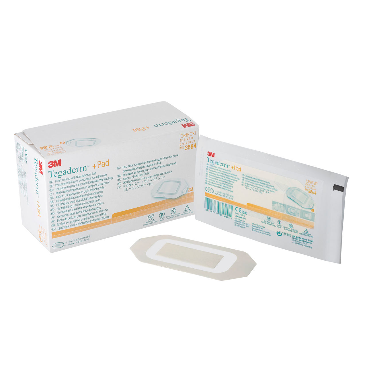 3M™ Tegaderm™ +Pad Film Dressing with Non-Adherent Pad, 3584, 2-3/8 in x4 in (6 cm x 10 cm), 50/Carton, 4 Cartons/Case