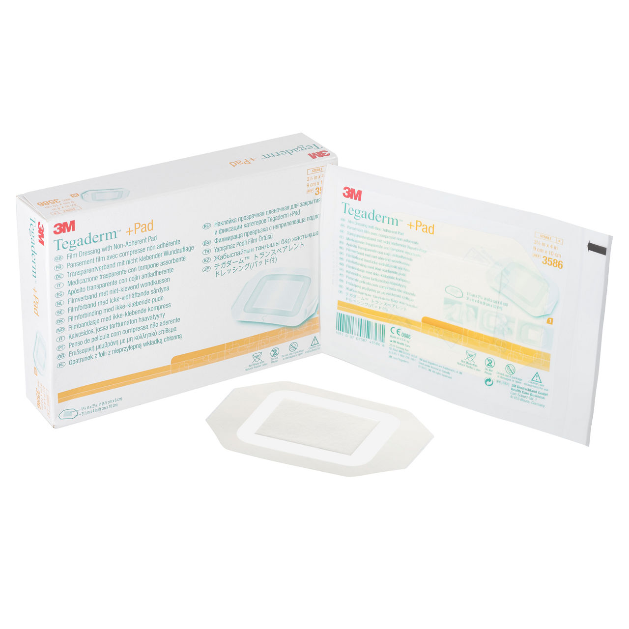 3M™ Tegaderm™ +Pad Film Dressing with Non-Adherent Pad, 3586, 3-1/2 in x4 in (9 cm x 10 cm), 25/Carton, 4 Cartons/case