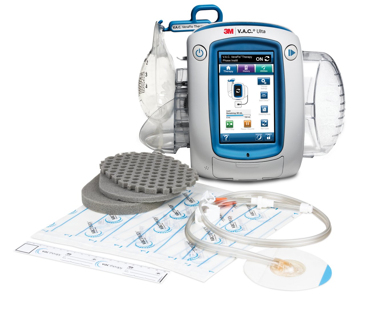 3M™ V.A.C.® Ulta 4 Therapy Unit, 3M™ V.A.C. VERAFLO Cleanse Choice™ Dressing Kit, Product Image, rgb., flattened png