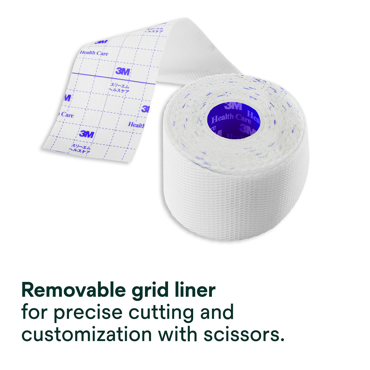 (3) Multipore Dry Surgical Tape: Removable grid liner for precise customization and cutting