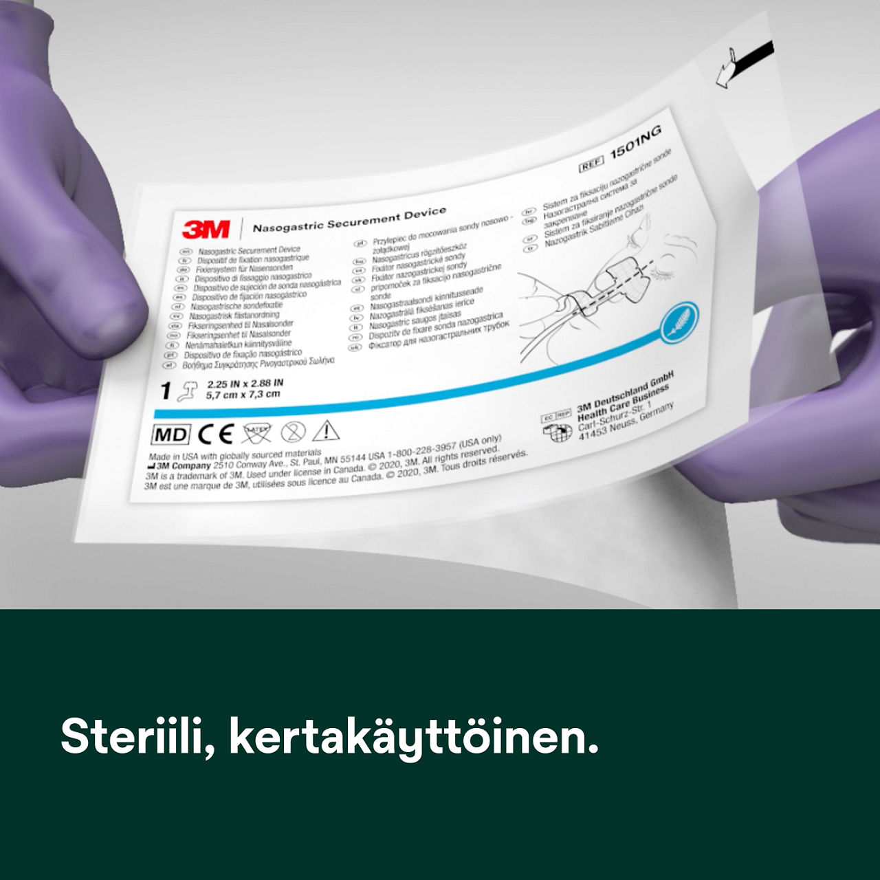 (6) Nenä-mahaletkun kiinnitystarvike: Steriili laite kertakäyttöpakkauksessa