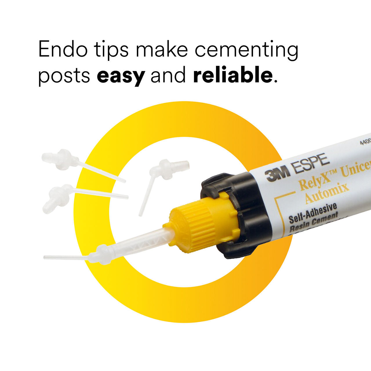 (5) RelyX Unicem 2 Self-Adhesive Resin Cement: Endo tips make cementing posts easy and reliable