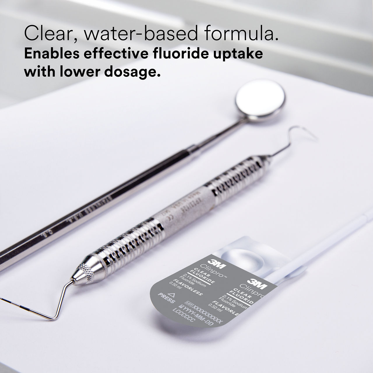 Clinpro Clear, Flavorless: Clear water-based formula enables effective fluoride uptake