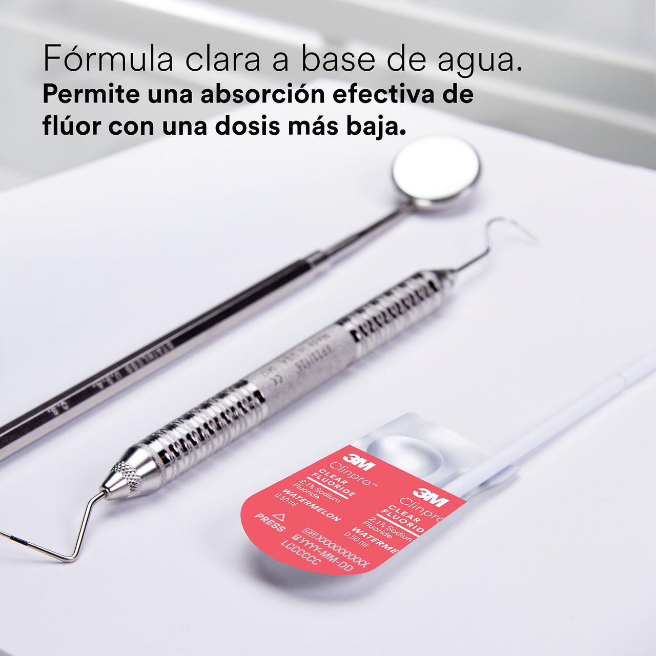 Clinpro™ Clear, Sandía: Fórmula clara a base de agua que permite una efectiva absorción de flúor