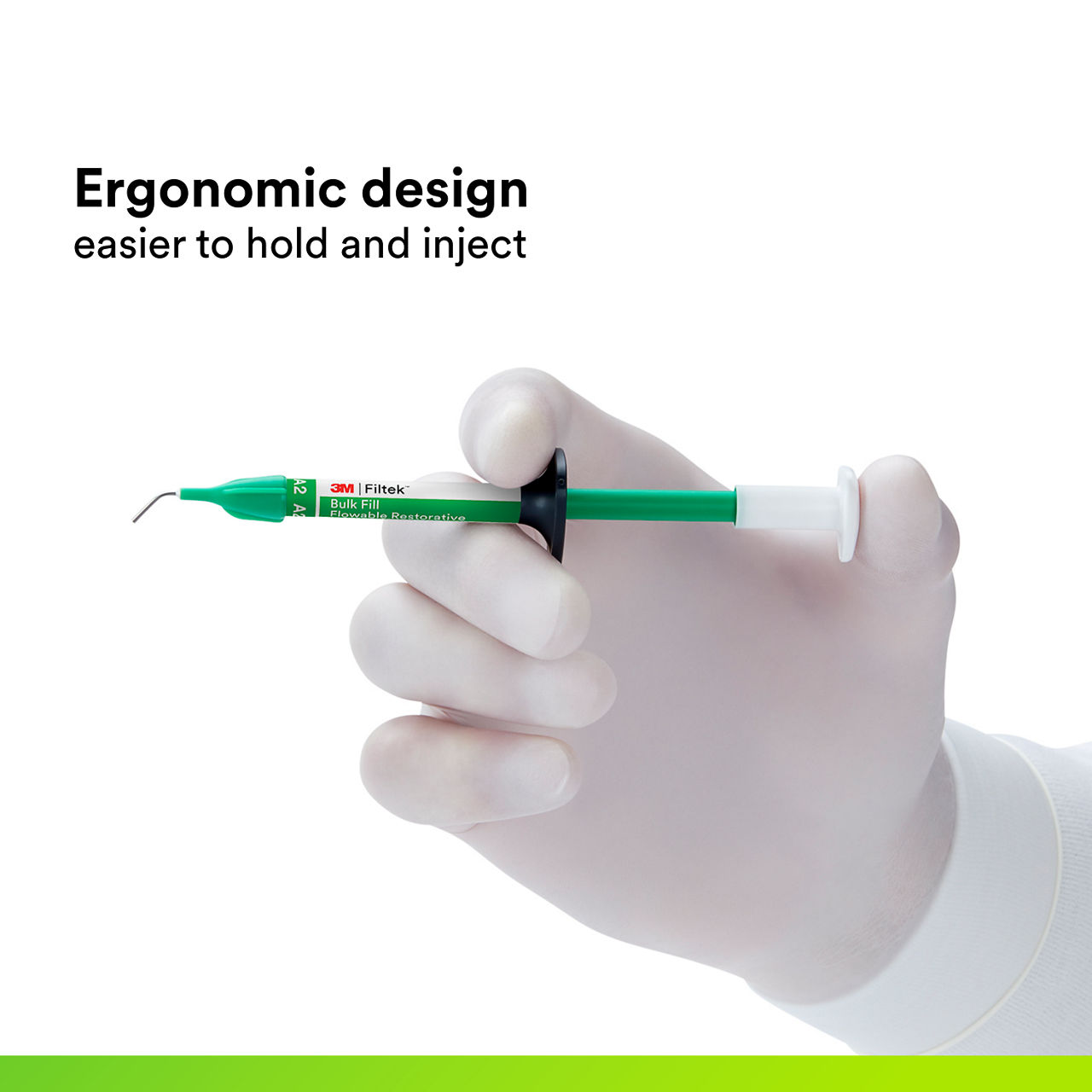 (3) 3M™ Filtek™ Bulk Fill Flowable Restorative Syringe: Ergonomic design (no text)