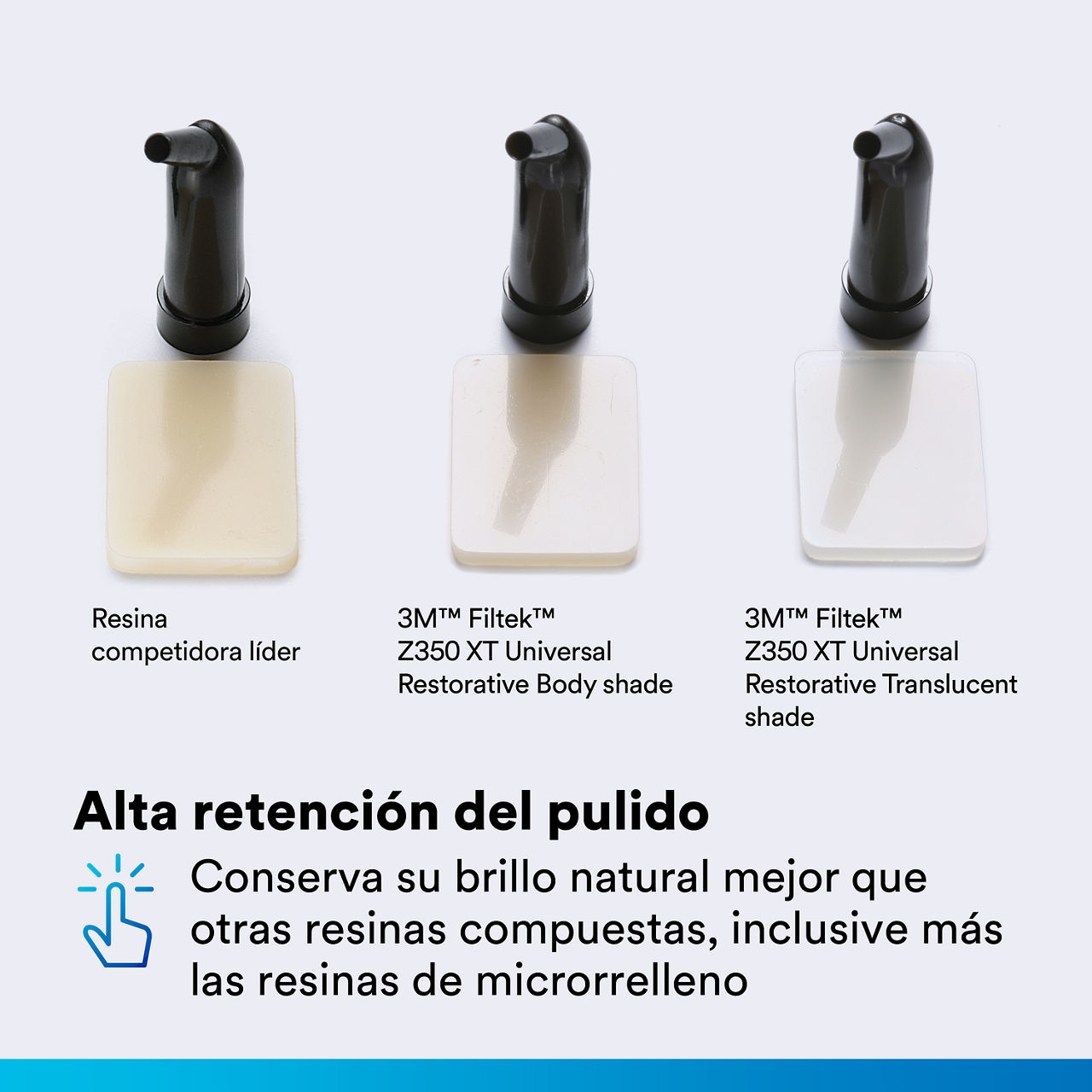 (2) Filtek Z350 XT Restaurativo Universal: Alta retención del pulido.