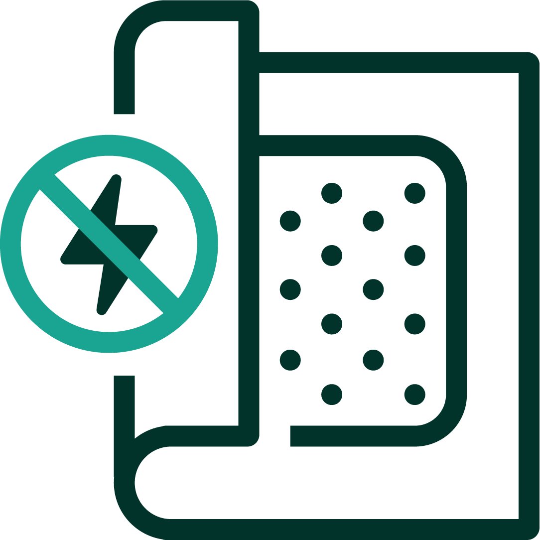 Een iconografische weergave van een verband dat wordt verwijderd en een verboden symbool over een bliksemschicht. Donkergroen en teal positief kleurenpalet.