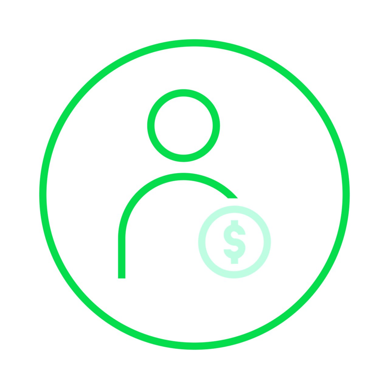 Icon illustrating person and cost - light