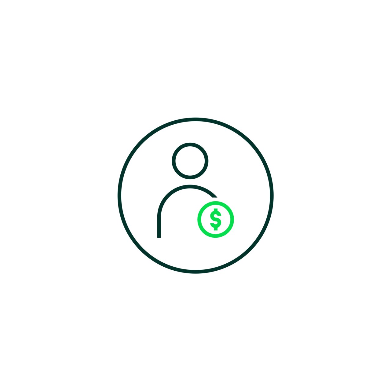 Icon illustrating person and cost - green and black