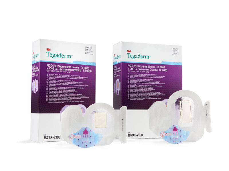 Dispositif de fixation Tegaderm™ PICC/CVC CHG avec pansement pour cathéters intraveineux imprégné de gluconate de chlorhexidine