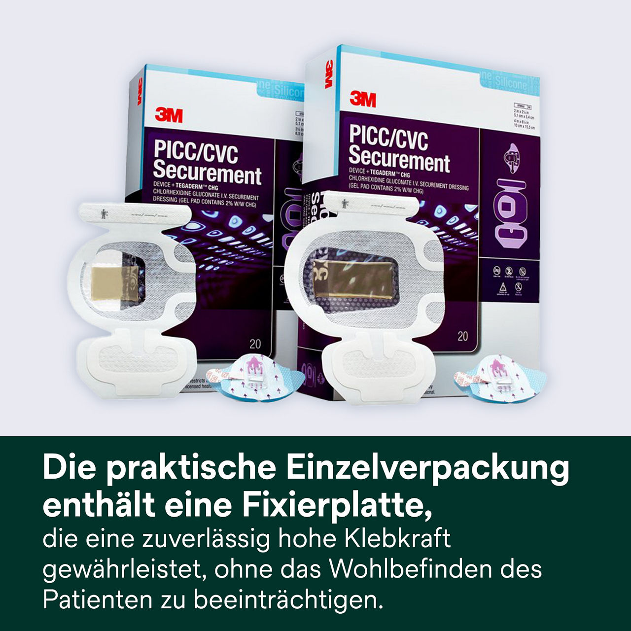 (1) PICC/ZVK-Gerät + CHG-IV-Verband: Praktische Einwegpackung mit Fixierplatte (US)