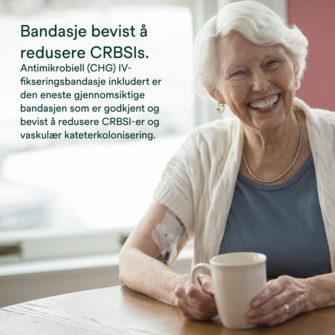 (4) PICC/CVC-enhet + CHG IV-forbinding: Bandasje som har vist seg å redusere CRBSI