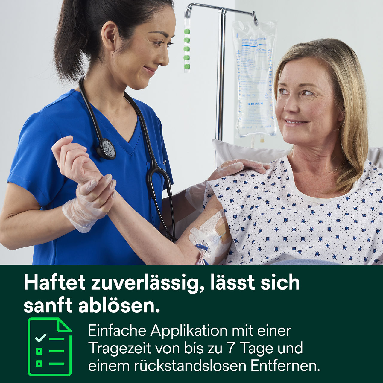 (5) PICC/ZVK-Gerät + CHG-IV-Verband: Haftet zuverlässig, entfernt sich sanft