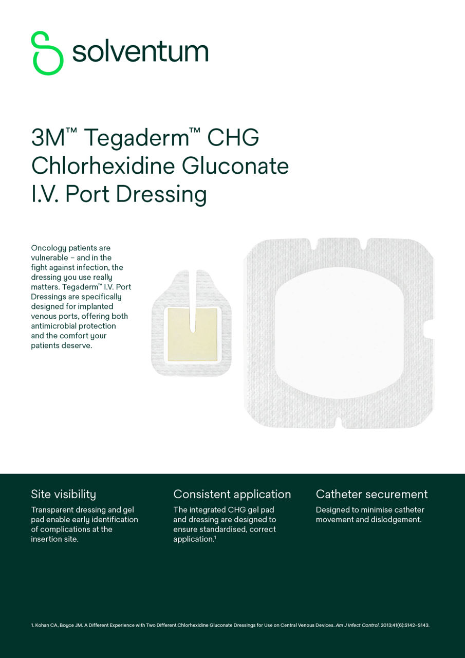 Tegaderm CHG Port (1665R) application and removal brochure, English language