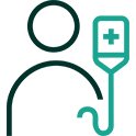 Email Icon - An iconographic representation of a person with an IV bag with a cross on it to signify a patient.