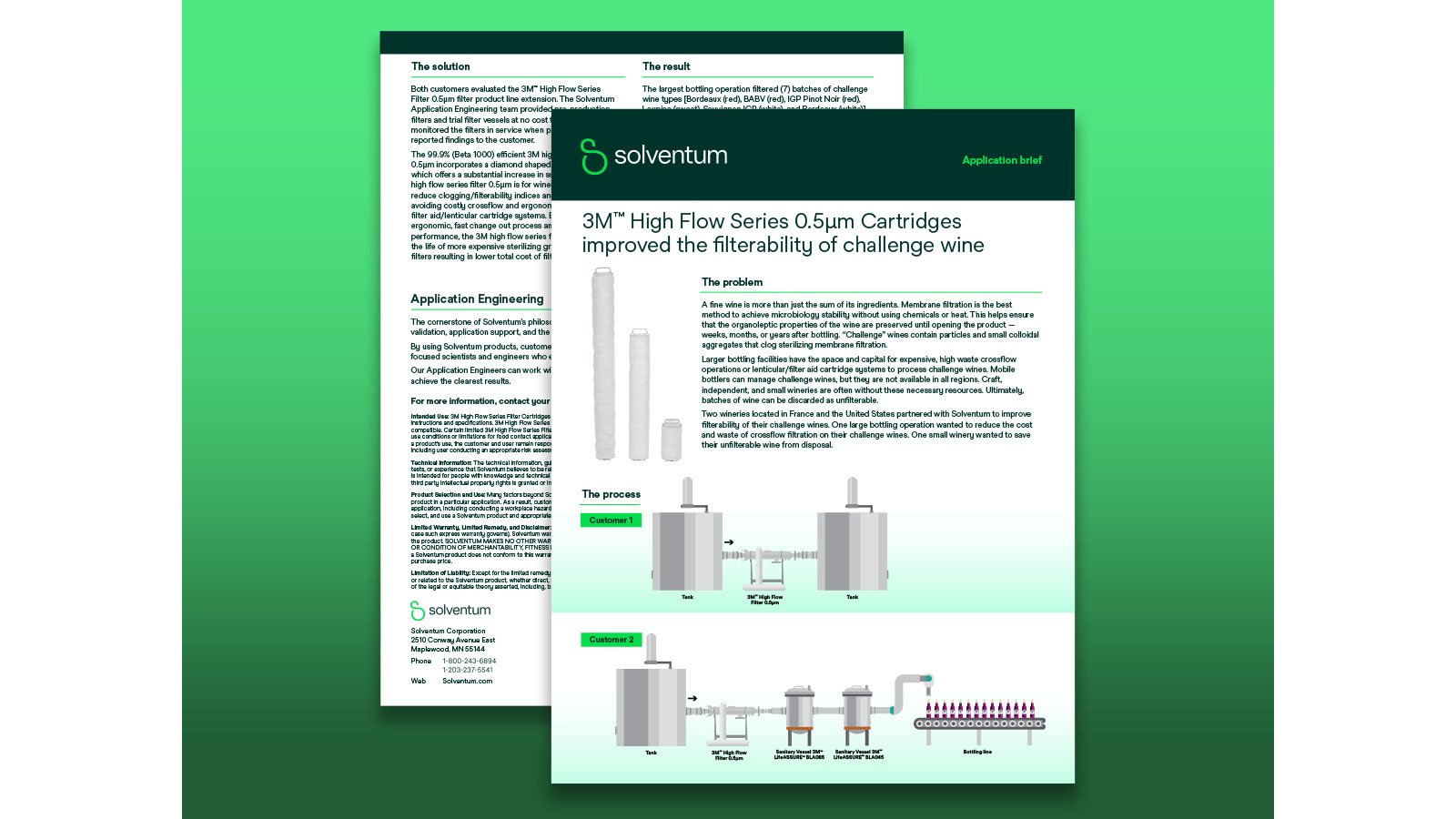 Image of two PDF documents with preview of the customer application brief on Improving the filterability of challenge wine.