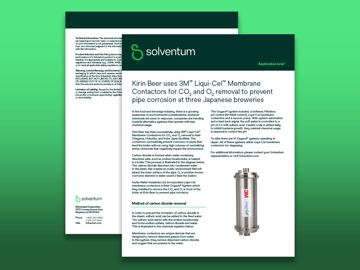 Image of two PDF documents with preview of the customer application brief on removal of CO2 and O2.