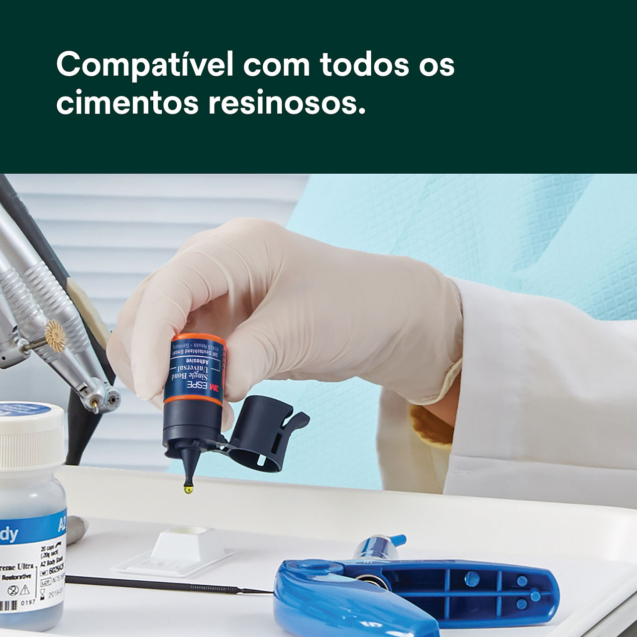 (5) Adesivo Single Bond Universal: Compatível com todos os cimentos de resina