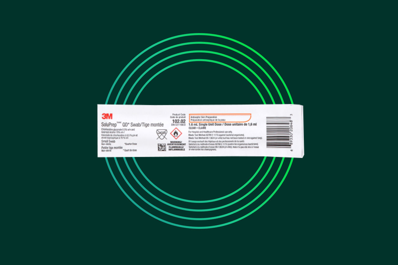 Dual-active, quarter dose 0.5% CHG with 70% IPA antiseptic skin prep for patients with sensitive skin.