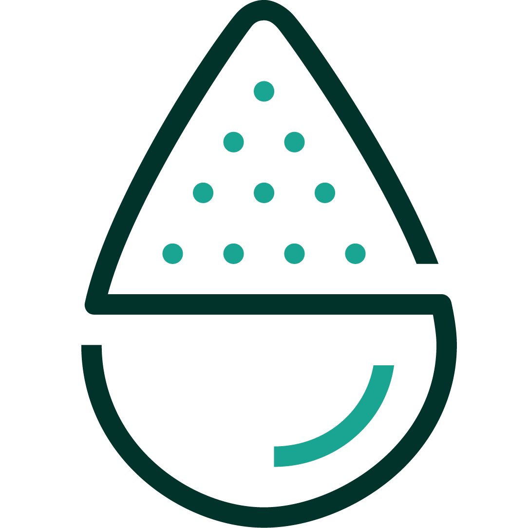 Icon of a liquid droplet being filtered signifying separation and purification.