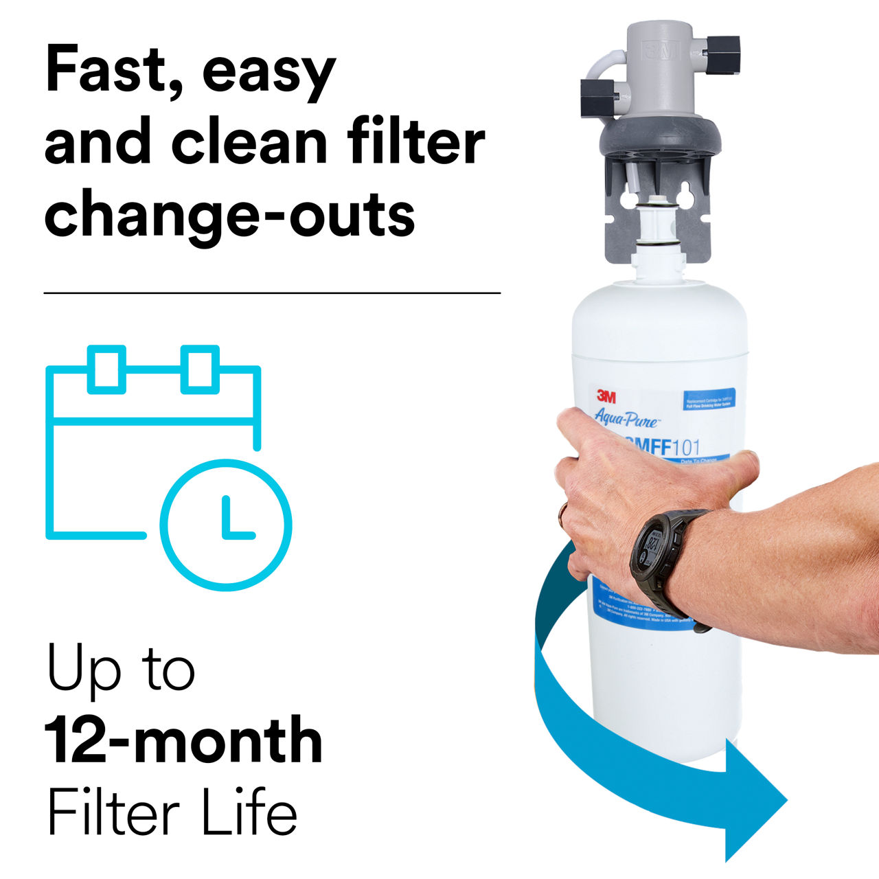 3M™ Under Sink Water Filter System, 3MFF100 B+ Content, Easy Replacement