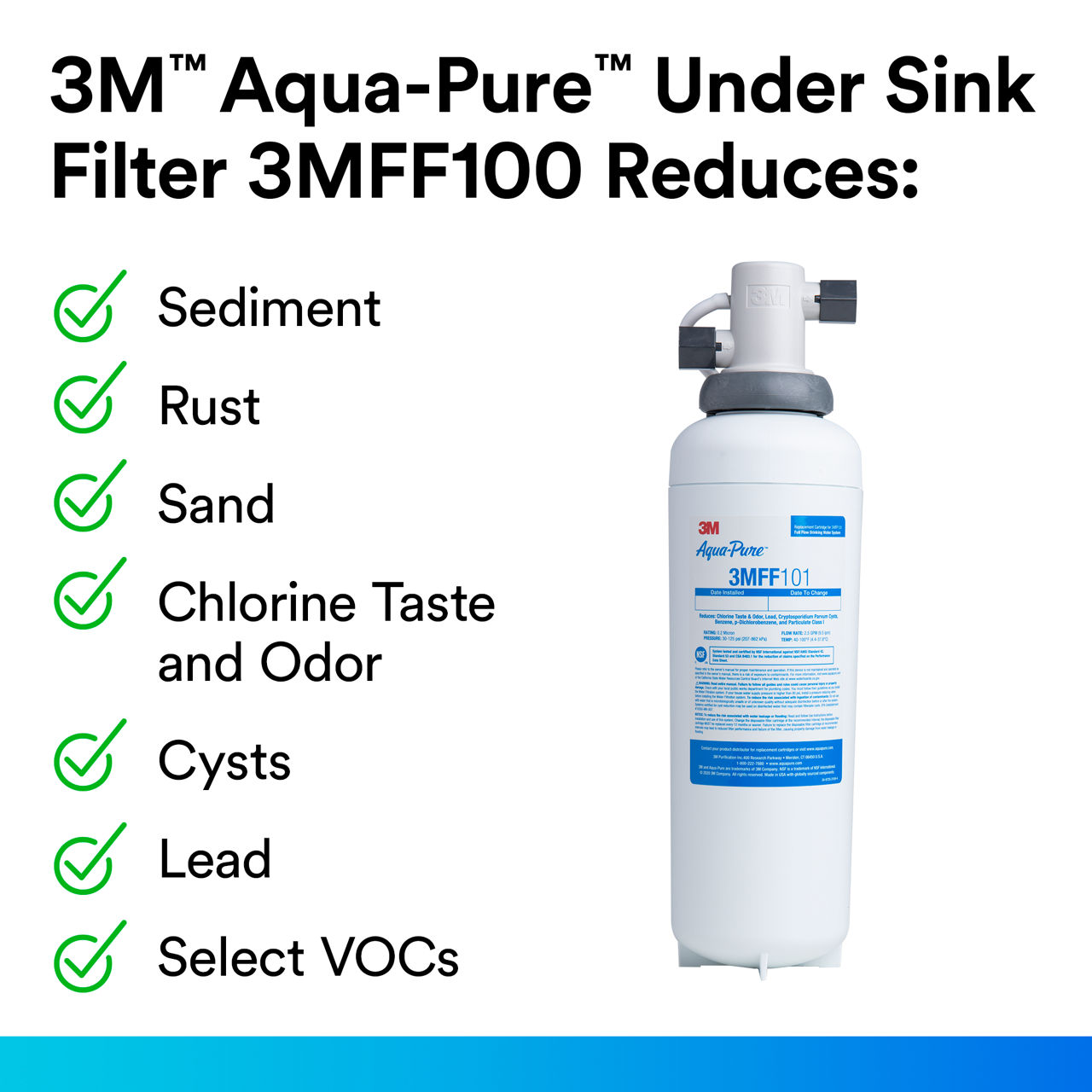 3M™ Under Sink Water Filter System, 3MFF100 B+ Content, Reduction Claims