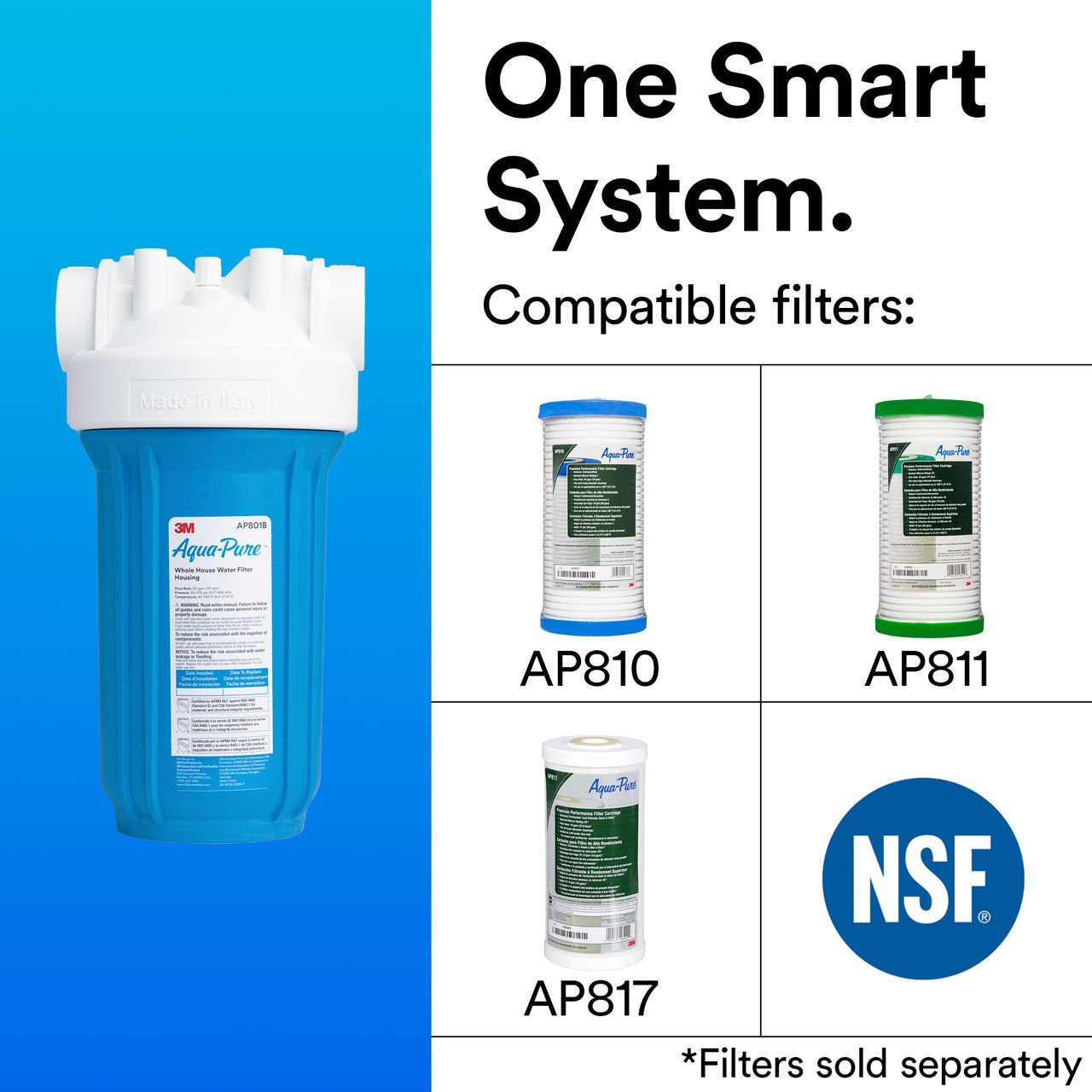 3M™ Aqua-Pure™ AP800 Series Whole House Water Filtration System, AP801B B+ Content, Smart System