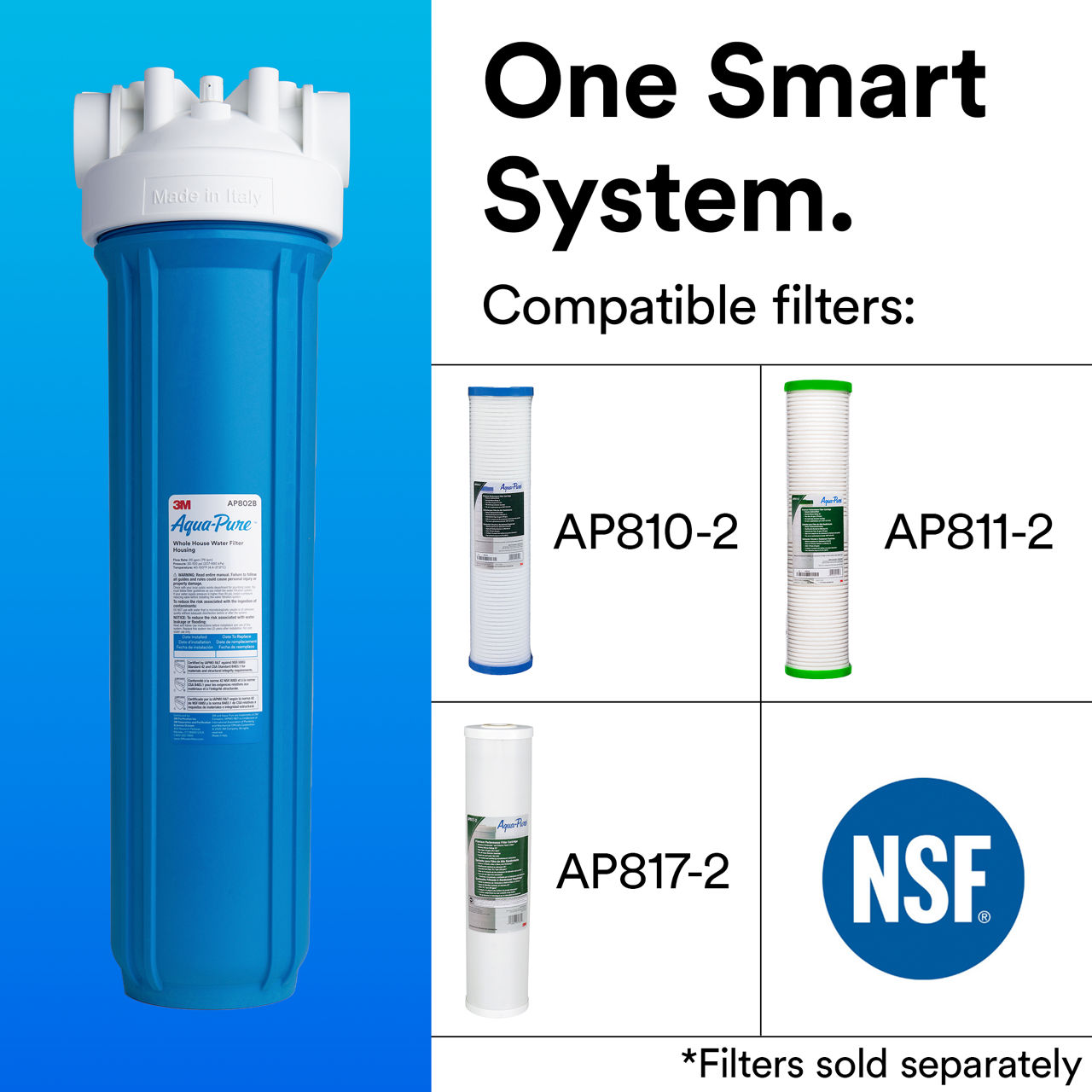 3M™ Aqua-Pure™ AP800 Series Whole House Water Filtration System, AP802B B+ Content, Smart System