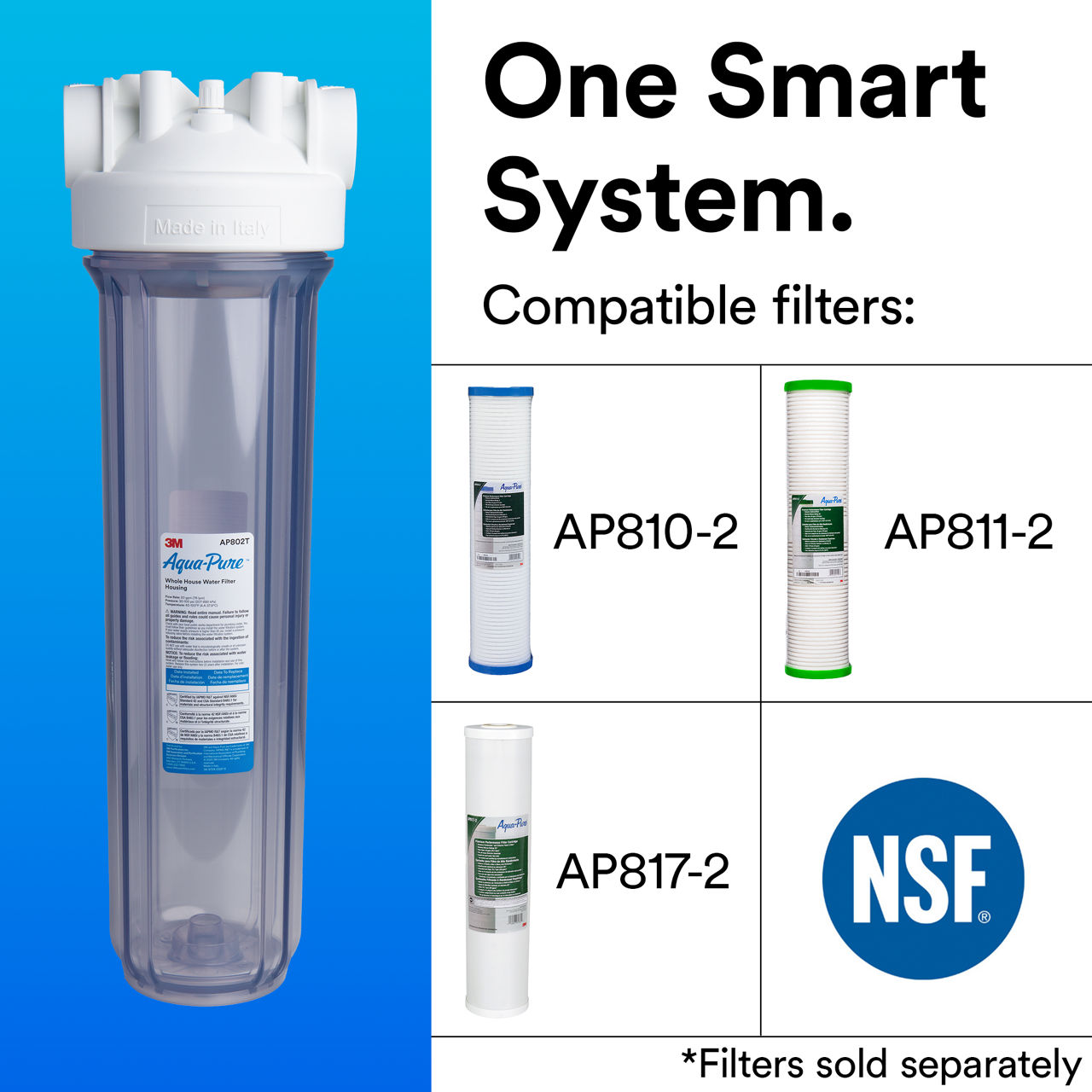 3M™ Aqua-Pure™ AP800 Series Whole House Water Filtration System, AP802TB+ Content, Smart System