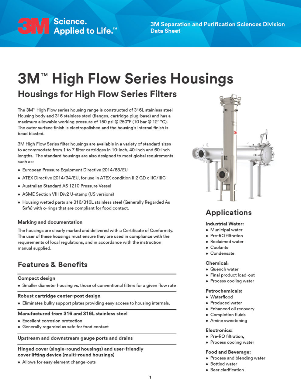 3M High Flow Series Housings Data Sheet