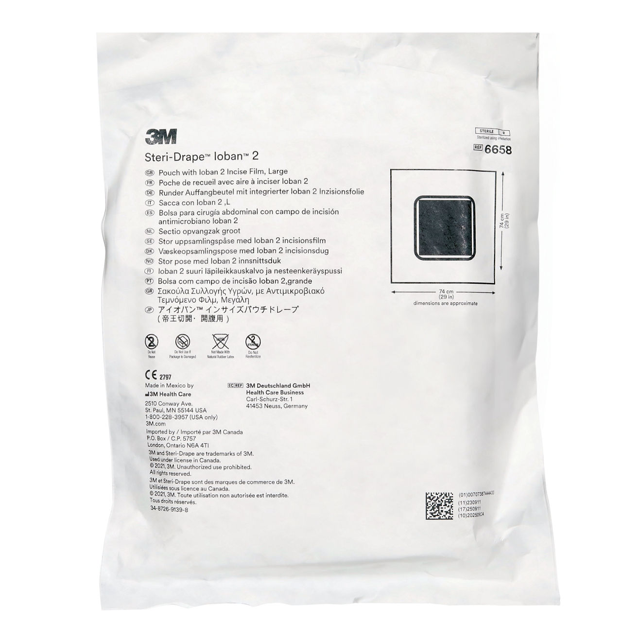 3M™ Steri-Drape™ Pouch with Ioban™ 2 Incise Film, 6658, 74 cm x 74 cm