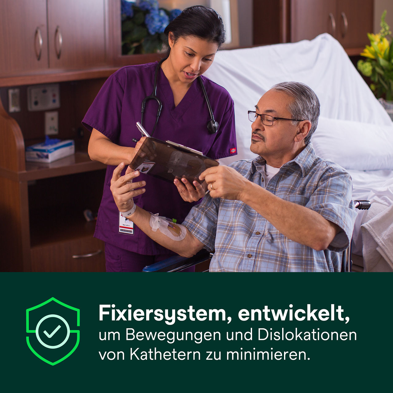 (6) Tegaderm CHG IV-Fixierung: Katheterfixierung