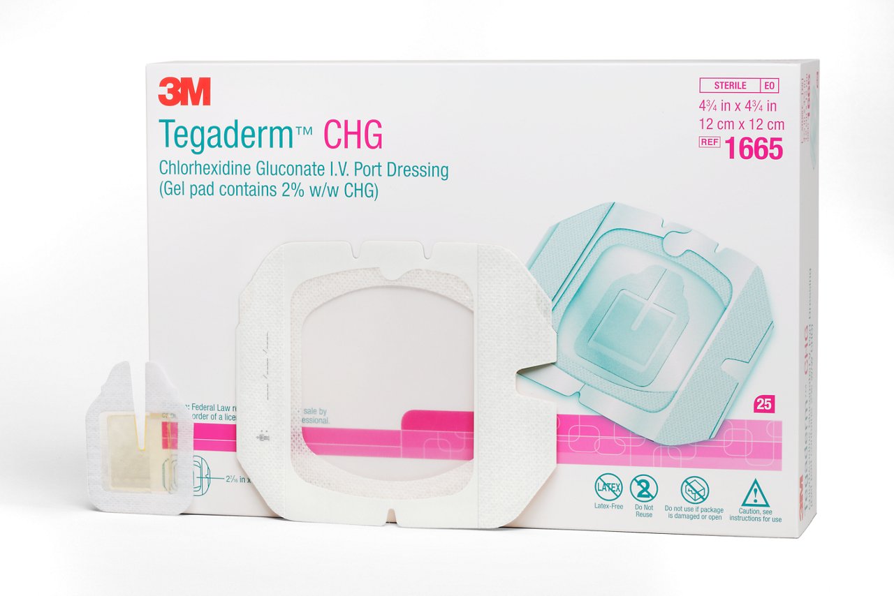 Tegaderm™ CHG Port Dressing out of package on white background