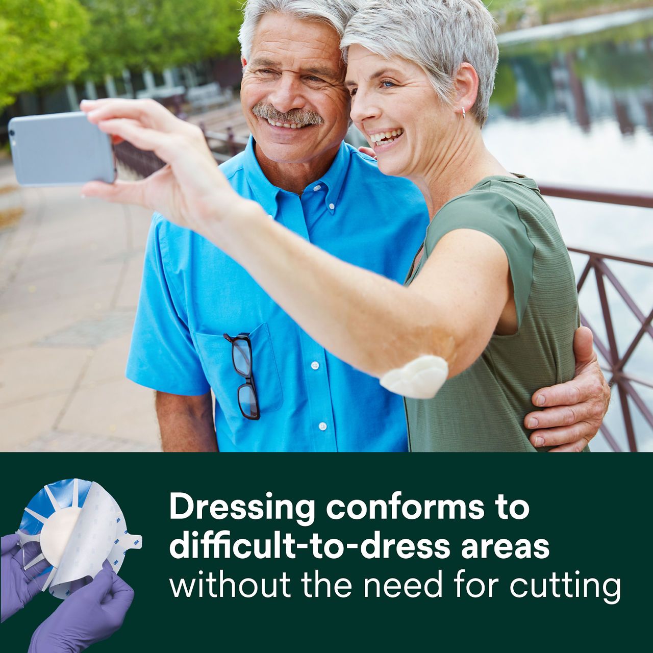 (5) Tegaderm HP Foam: Dressing conforms to difficult areas